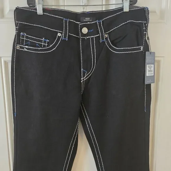True Religion Mens Ricky Flap Relaxed Straight Black Jeans  display picture 3